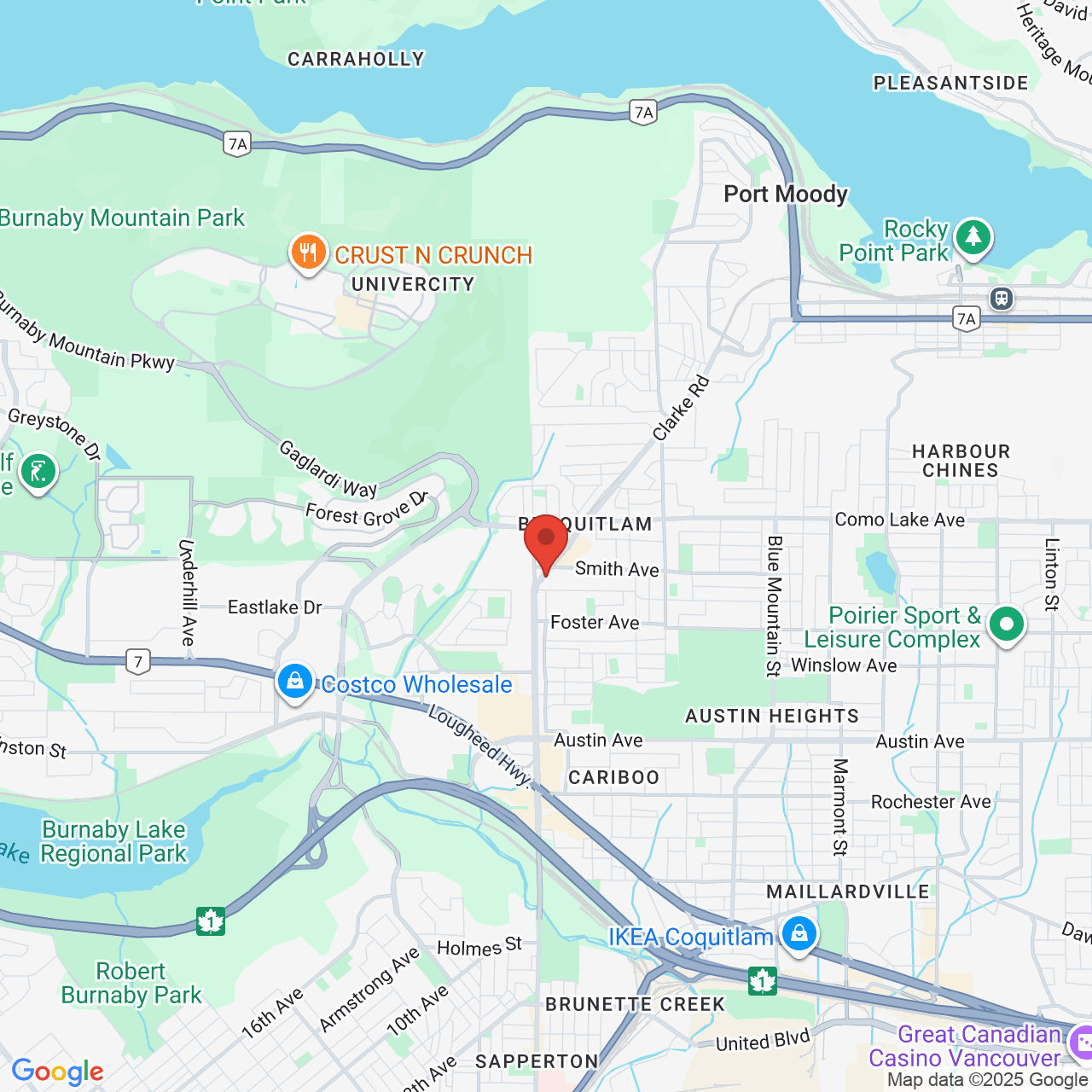 Google map image of our location in 110-510 Clarke Rd Coquitlam, BC